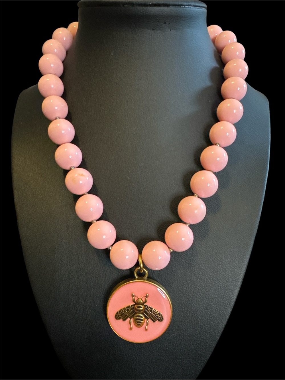 Pink Beaded Necklace with Bee Pendant